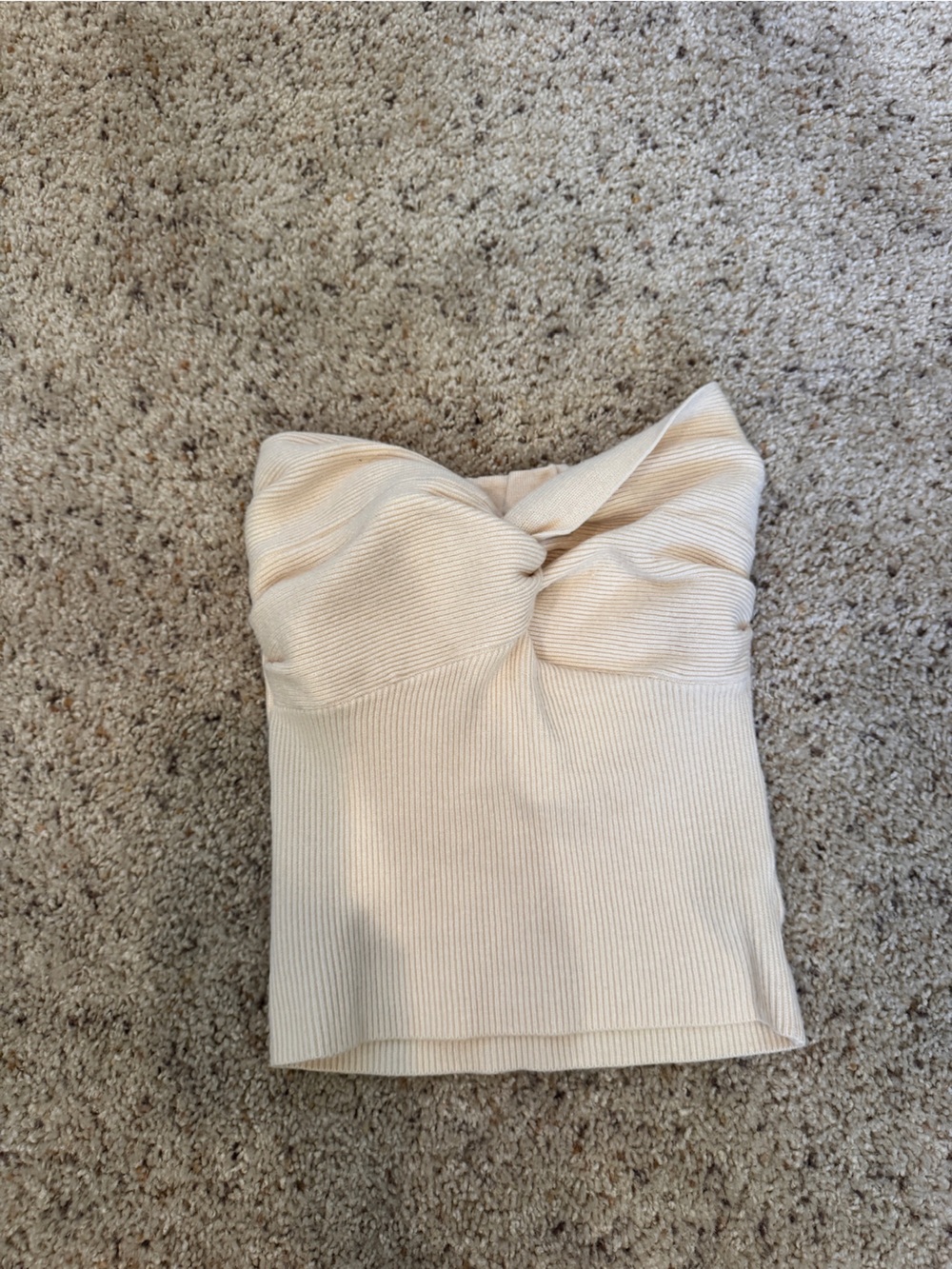 Knot Front Ribbed Tube Top — Cream